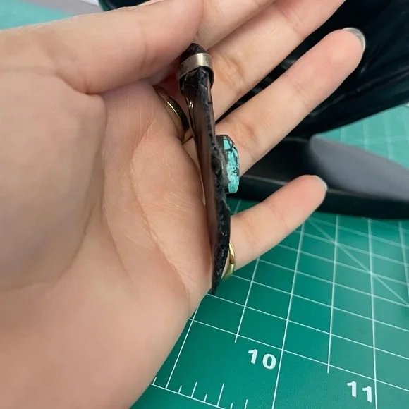 925 Sterling Silver Obsidian Pendant with Turquoise Inlay Artisan Native Jewelry